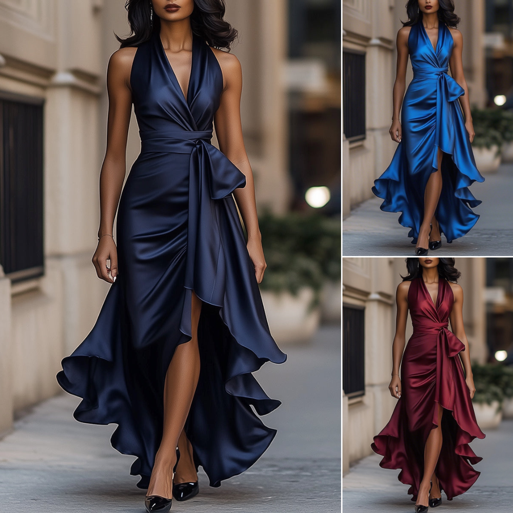 Imesha - Satin Kleid Mit Drapierter Taille