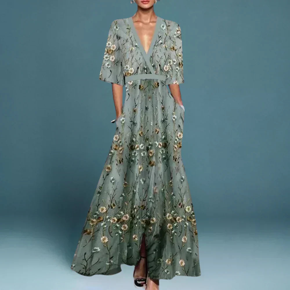 Jill - Elegantes Damen-Maxikleid mit Blumenmuster