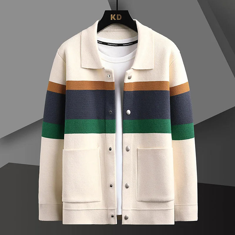 Cole | Herren Strickjacke Streifen Snap-Button Varsity Herbst