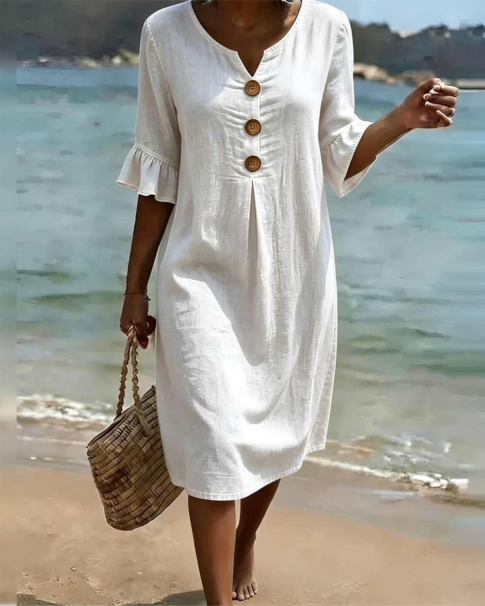 Zahara - Elegantes Knopf-Midikleid
