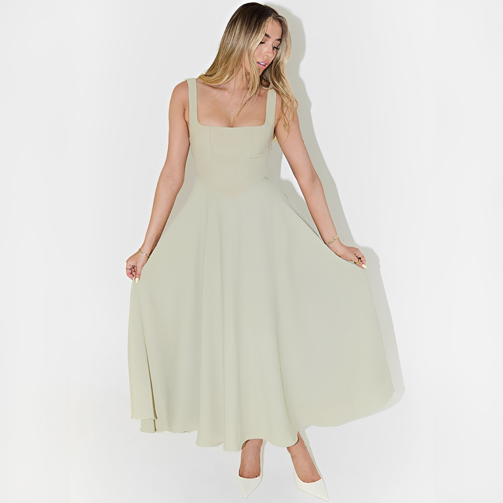 Fioren - Elegantes Midikleid mit Quadratischem Ausschnitt