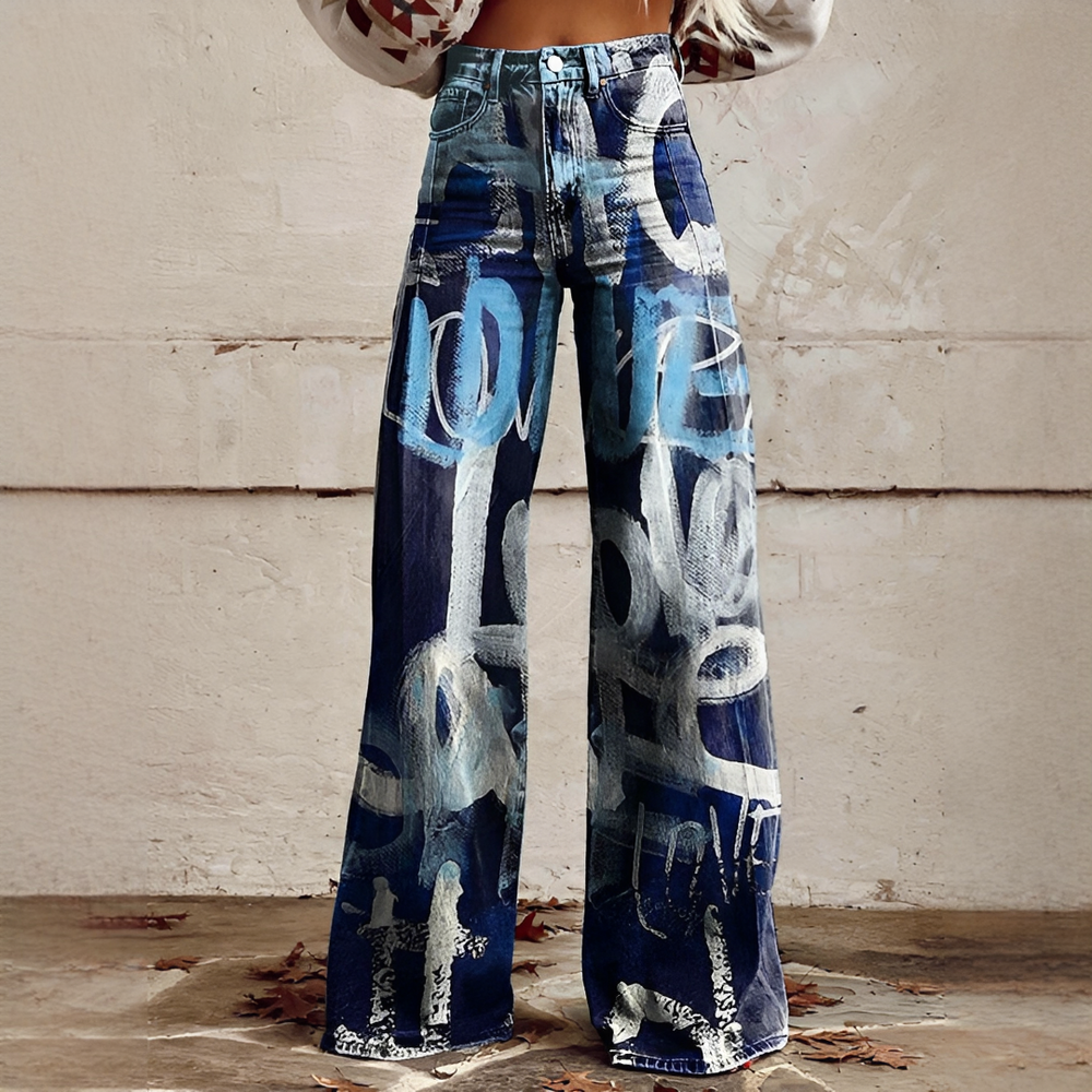 Shelley - Bequeme Weitbeinige Bedruckte Jeans