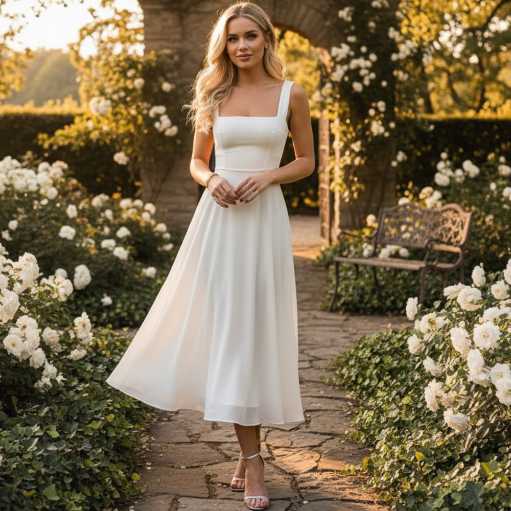 Daniela - Stilvolles Midi-Kleid mit eckigem Ausschnitt