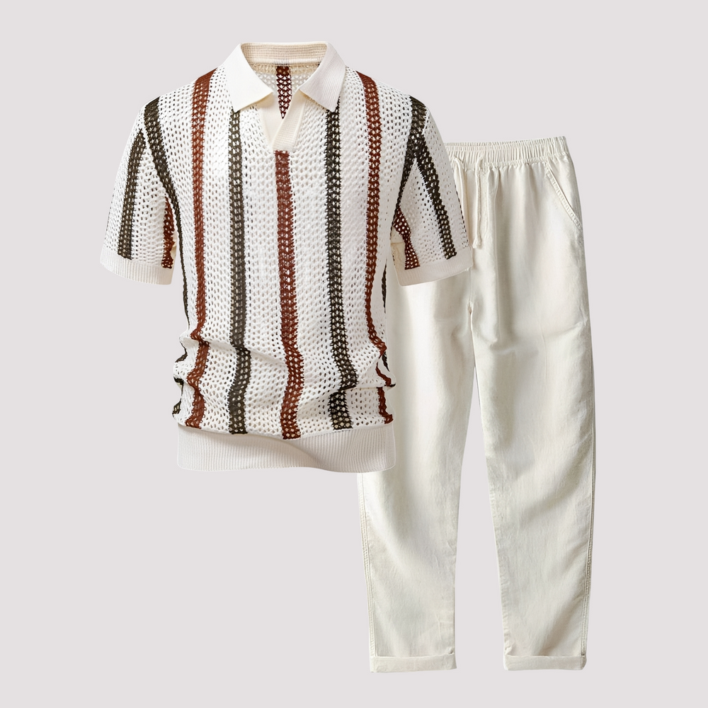 Richards - Bequemes Streifen-Polo und Hosen-Set