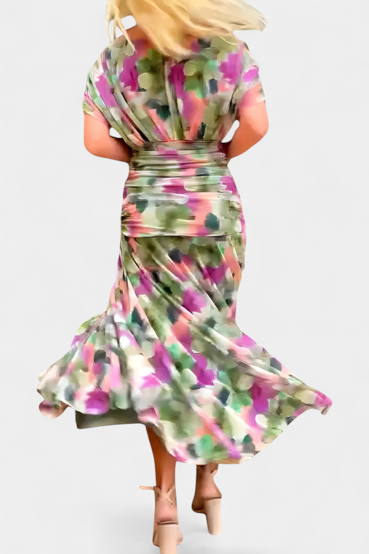 Lordanka – Langes Kleid Mit V-Ausschnitt Und Blumen Muster