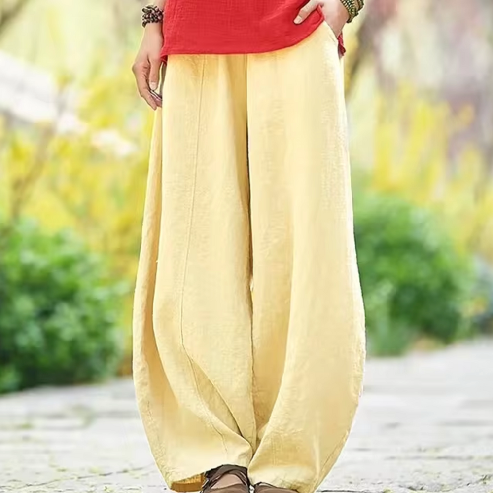 Hoch taillierte Damenhose aus Leinen und Baumwolle