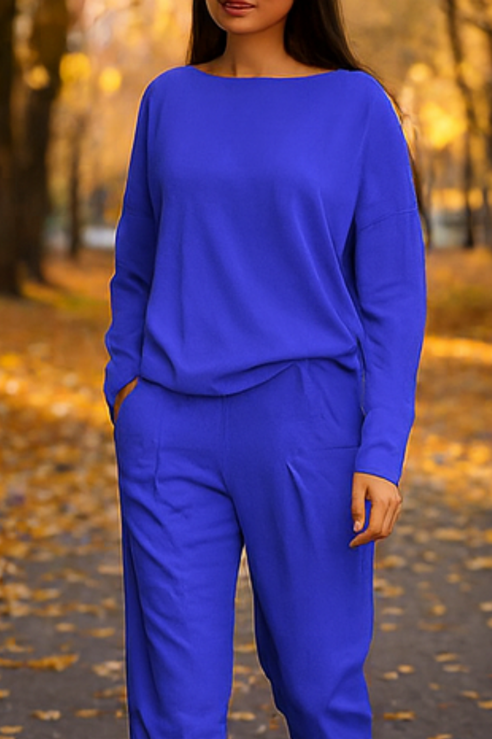 Alie Zweiteiler mit Rundhals & Langarm | Blau