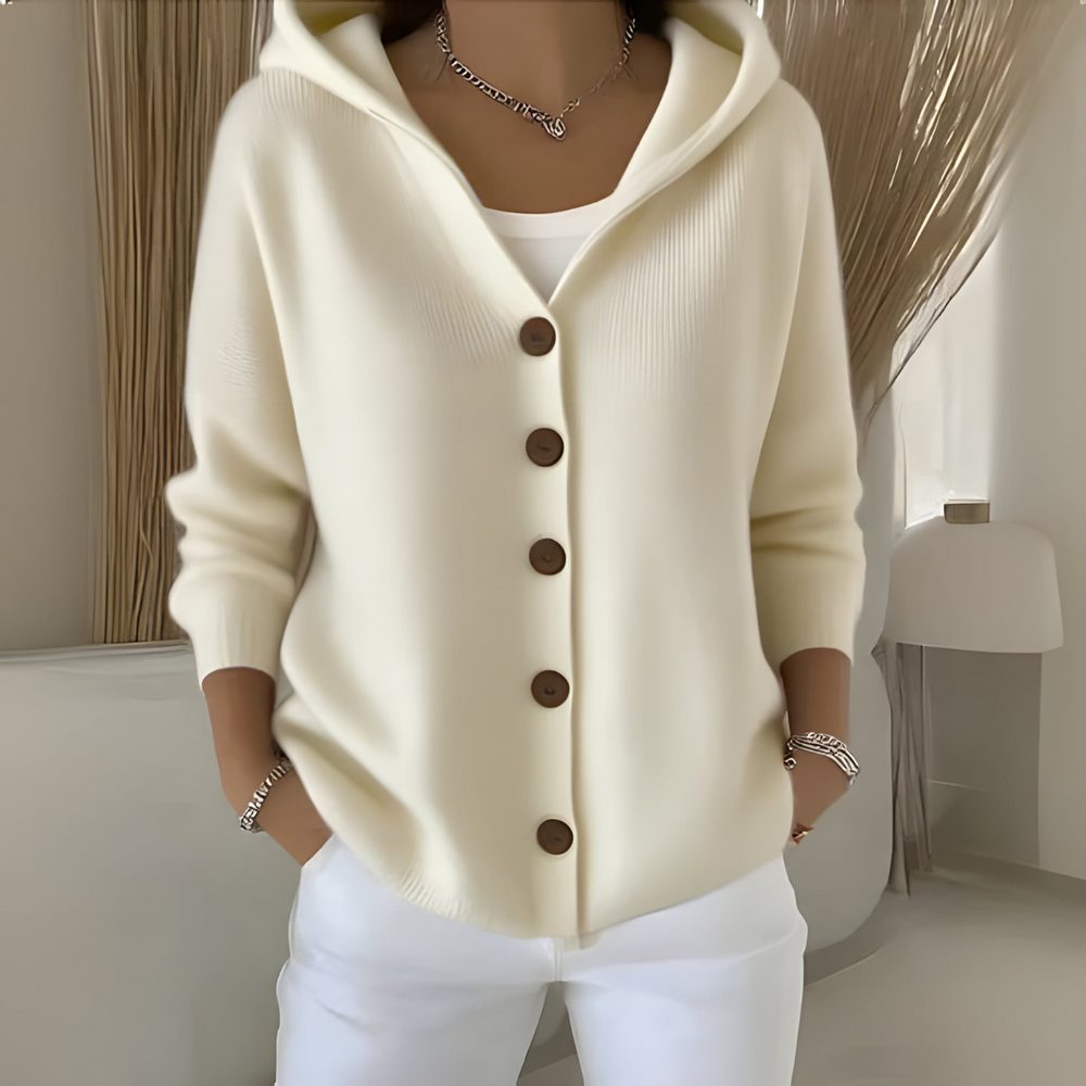 Elise Elegante Strickjacke mit Kapuze | Beige