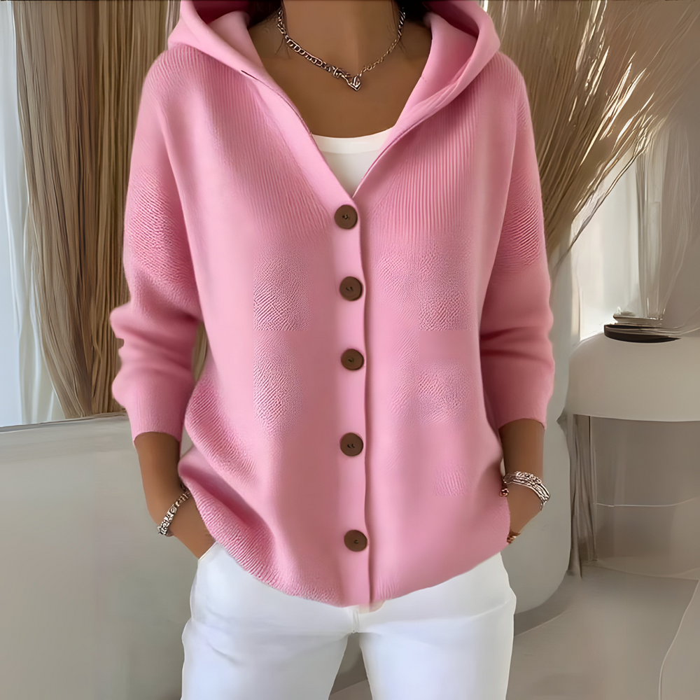 Elise Elegante Strickjacke mit Kapuze | Rosa