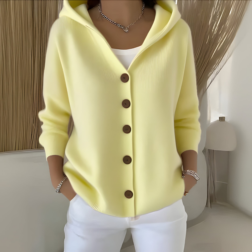 Elise Elegante Strickjacke mit Kapuze | Gelb