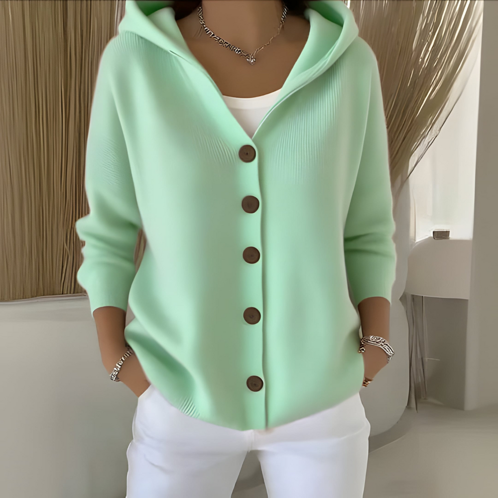 Elise Elegante Strickjacke mit Kapuze | Grün
