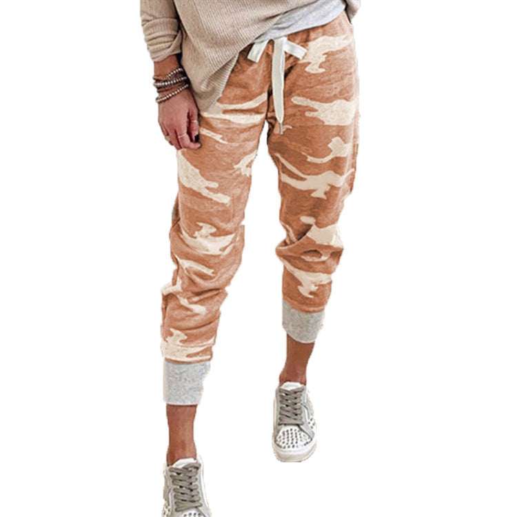 Damen nan lässige Camouflage Jogginghose mit Kordelzug und gerippten Bündchen Drune