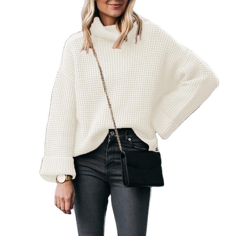 Damen nan grobstrick Rollkragenpullover mit weitem Oversize-Schnitt und Umschlagärmeln Drune