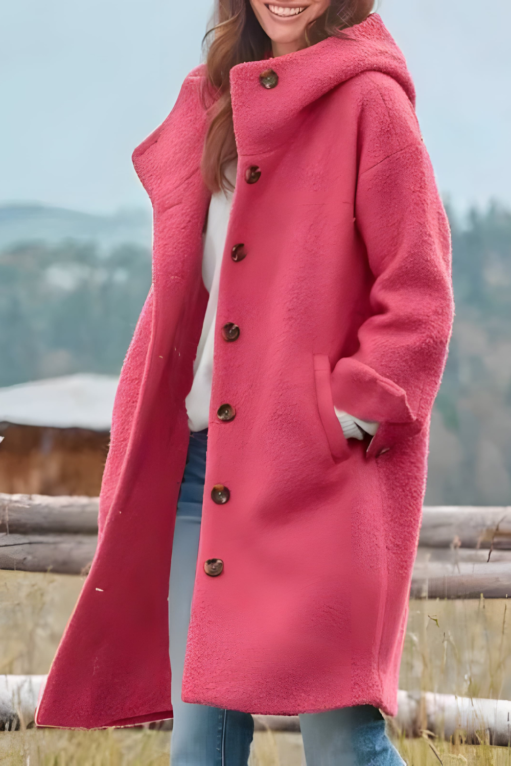 Aemie Stilvolle lange Winterjacke | Rosa