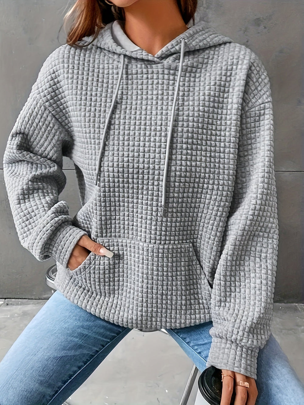 Mila | Waffelstrick Kapuzenpullover Damen
