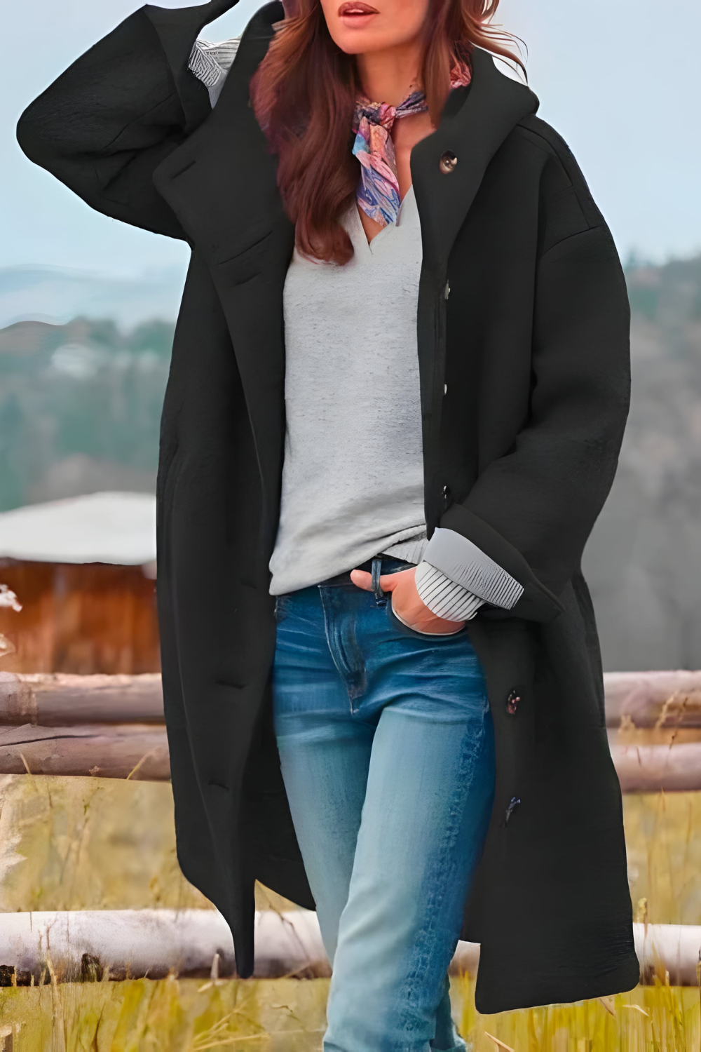 Aemie Stilvolle lange Winterjacke | Schwarz