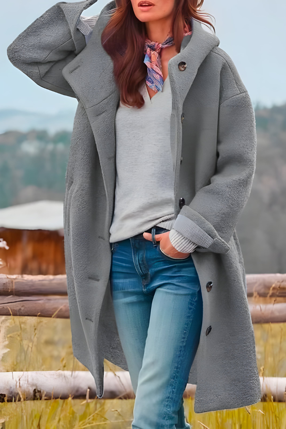 Aemie Stilvolle lange Winterjacke | Grau