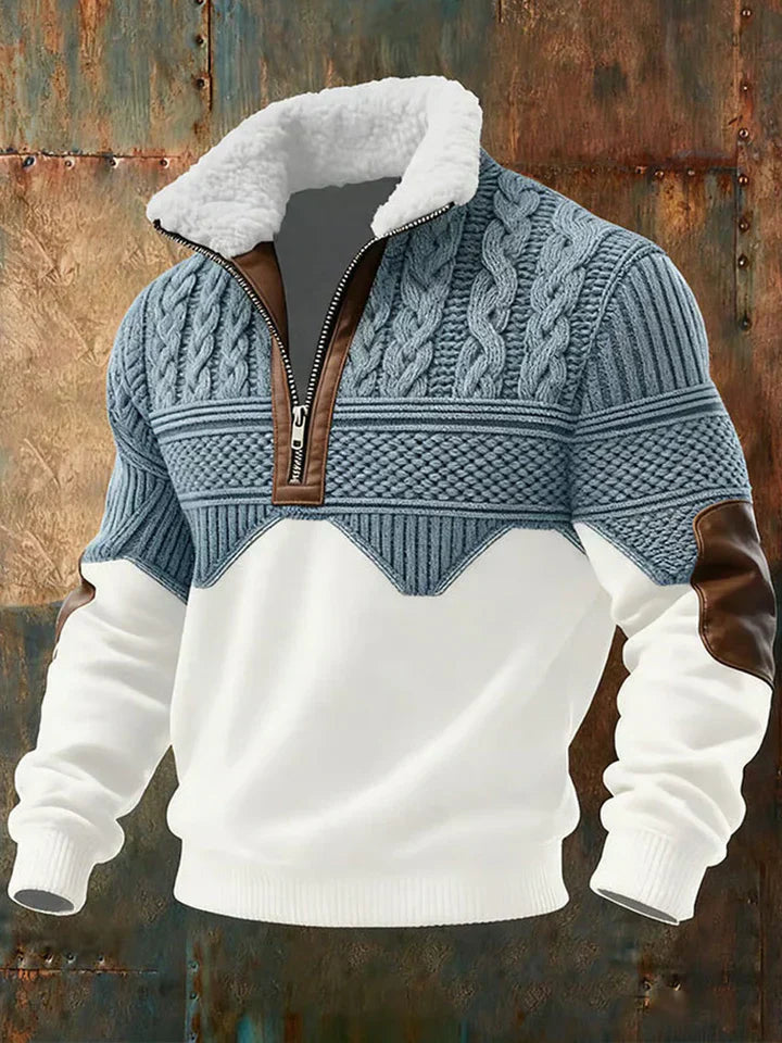 Herren Farbblockierter Halb-Reißverschluss Strickpullover