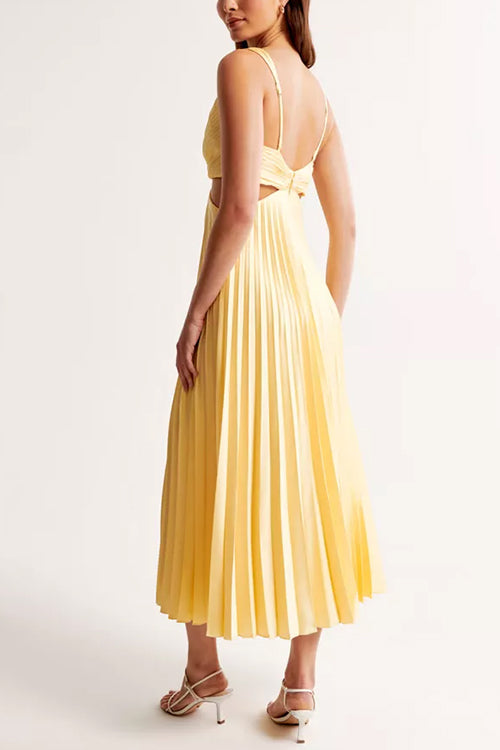 Damen Maxikleid mit V-Ausschnitt Taillen-Cut-Out ärmellos und plissiert