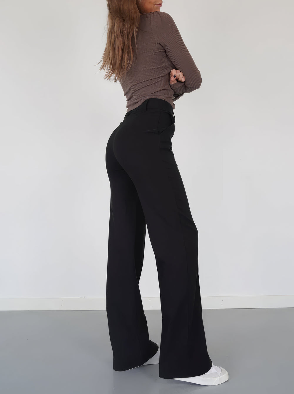 Damen High Waist Hose mit geradem Bein