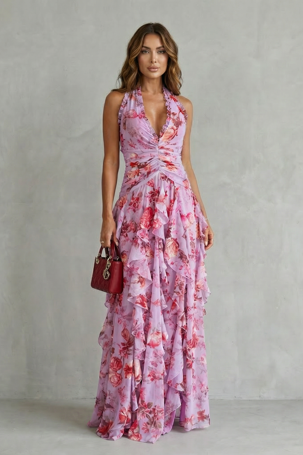Belladina Verzauberndes Rosen-Kaskaden-Halter-Maxikleid