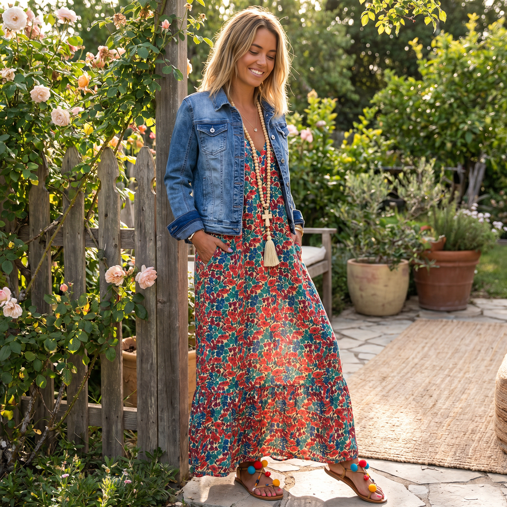 Shalisha - Anmutiges Boho-Kleid mit V-Ausschnitt