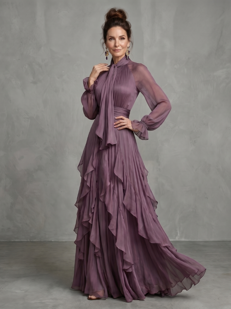 Demetria | Rüschendetail Maxikleid mit Bindeband