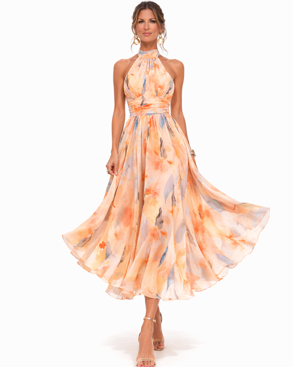 Aurora – Kleid mit Neckholder-Ausschnitt und Aquarell-Print