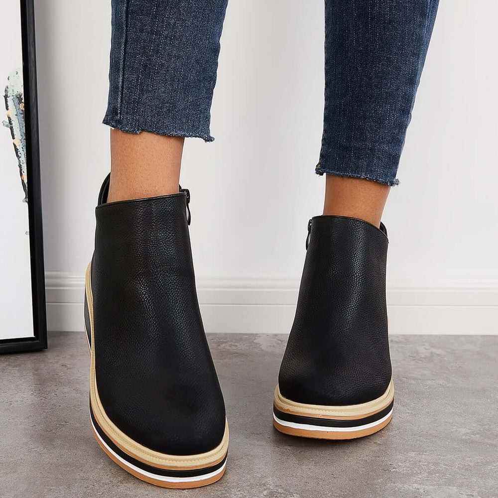 Damen-Wedge-Stiefeletten mit Plateau und Reißverschluss