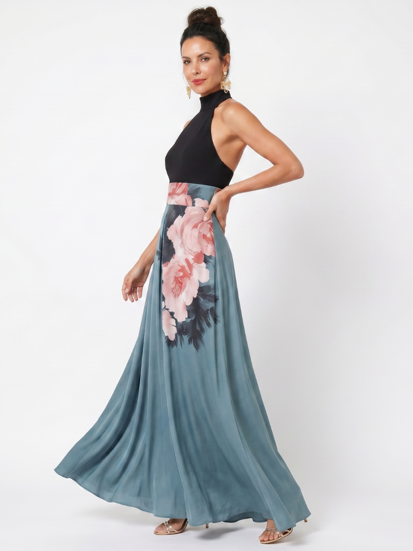 Olympas | Halter-Bodice Floral Rock Maxi Kleid