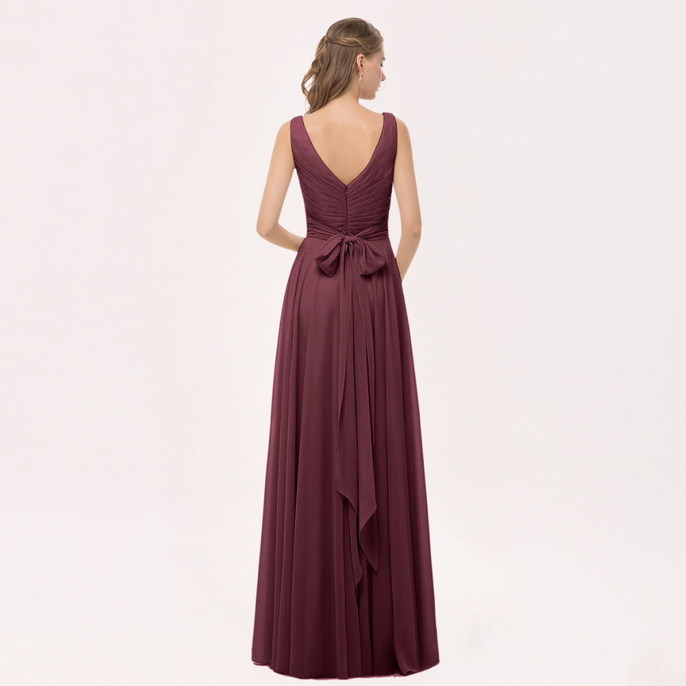 Damen Chiffon Maxikleid mit Schleife