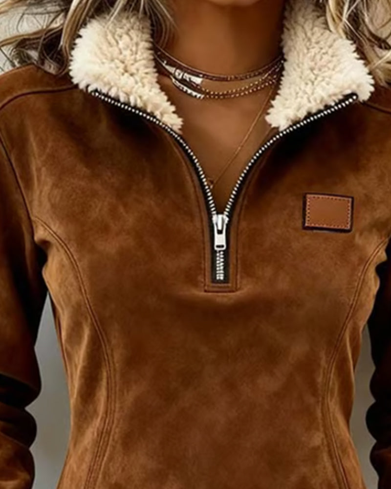 Halb-Zip Kragen Sweatshirt mit asymmetrischem Design und Fransenakzenten