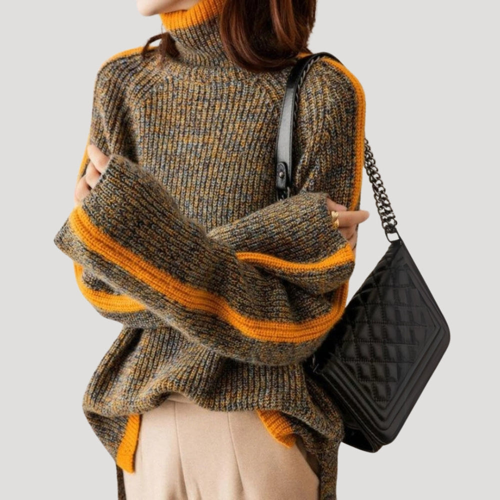 Selina | Damen Frühlings Strickpullover mit Rollkragen und Rippstruktur