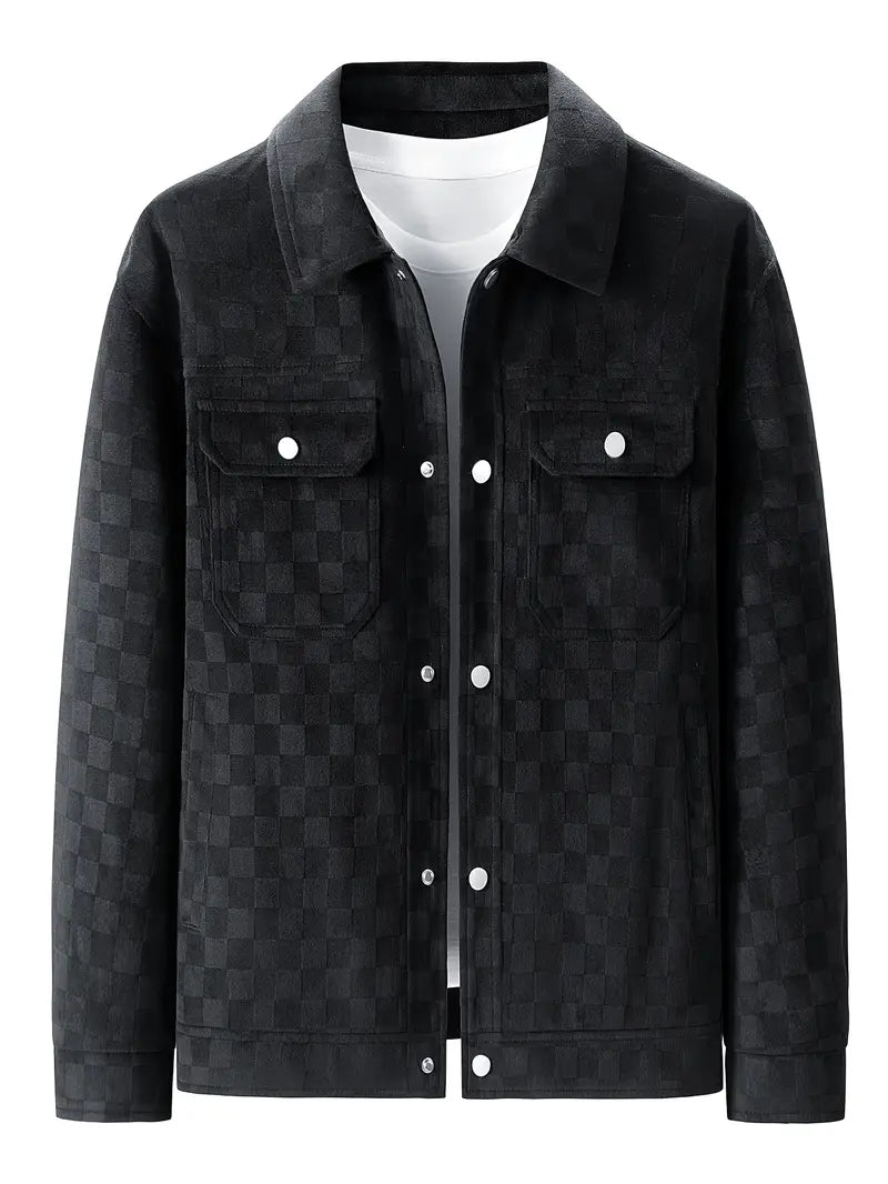 Drake | Herren Velour-Jacke Karomuster Snap-Button Herbst