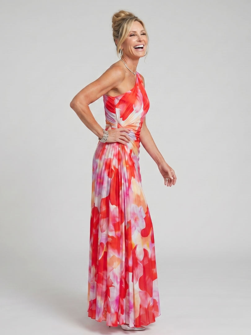 Taya | Ein Schulter Plissiertes Midi Kleid
