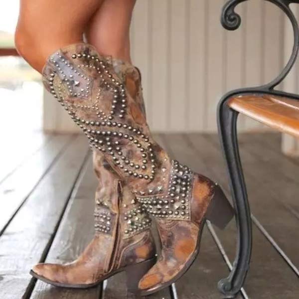 Karla | Damen Western-Stiefeletten mit Nieten und High Heels