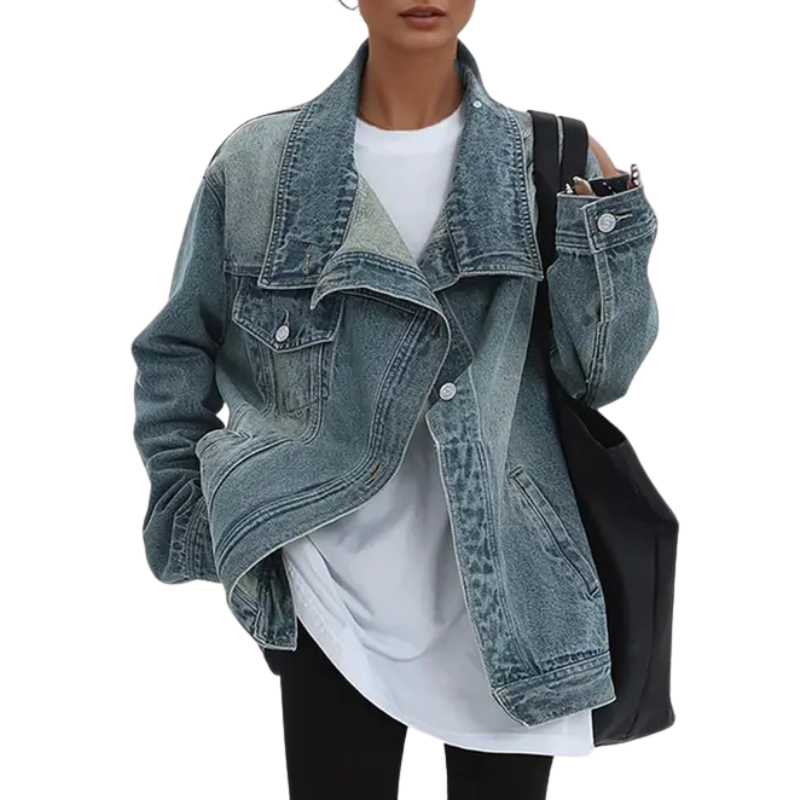 SKYE™ – Retro-inspirierte asymmetrische Jacke mit hohem Kragen und Vintage-Waschung