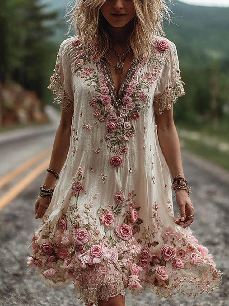 Giselda - blumenbesticktes Kleid
