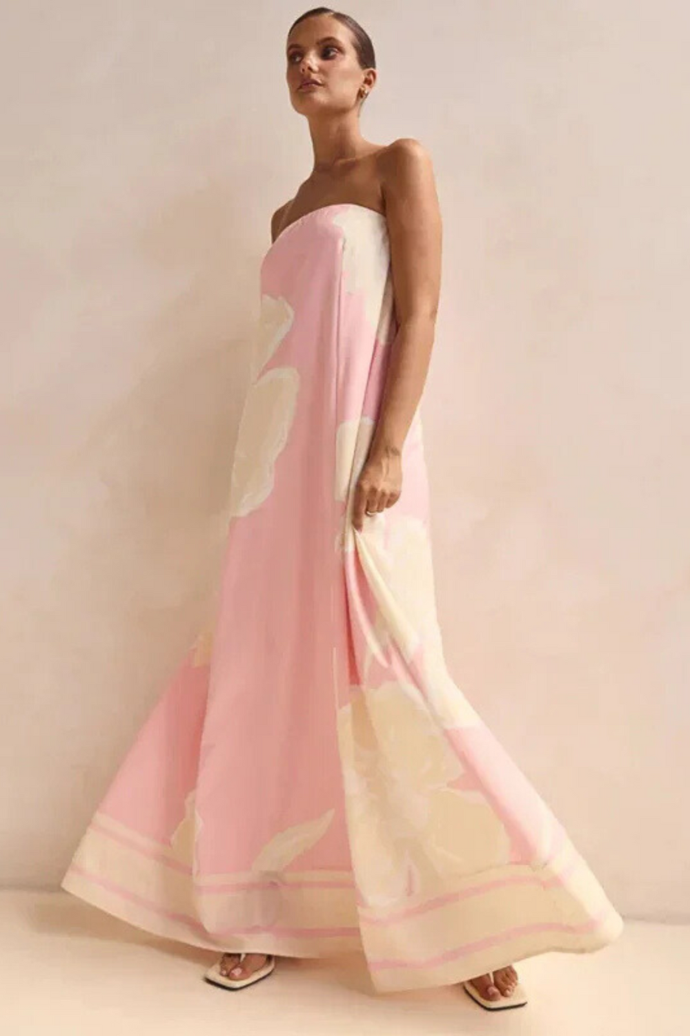 Arya Schulterfreies Maxikleid | Rosa Druck