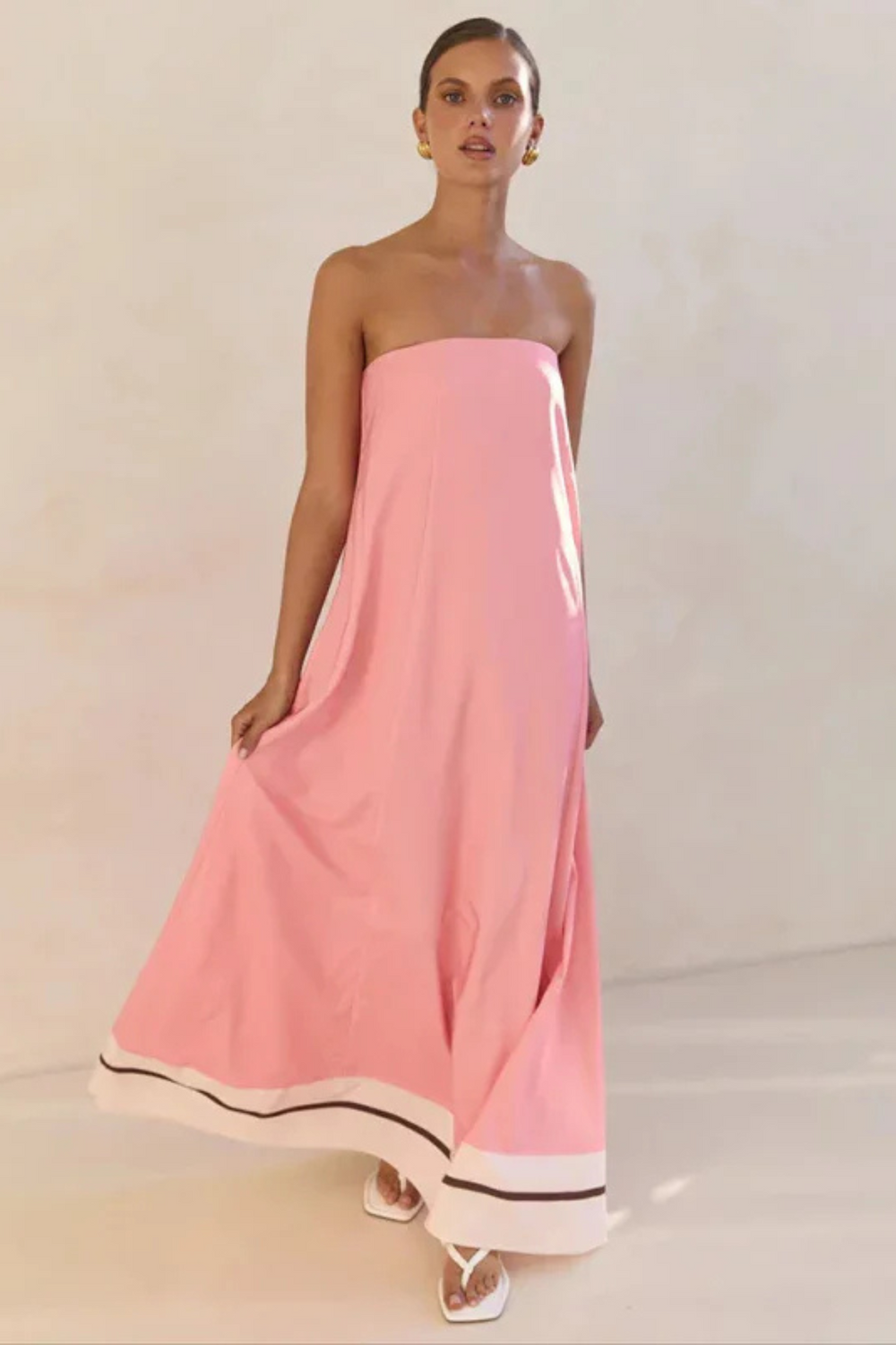 Arya Schulterfreies Maxikleid | Rosa Streifen