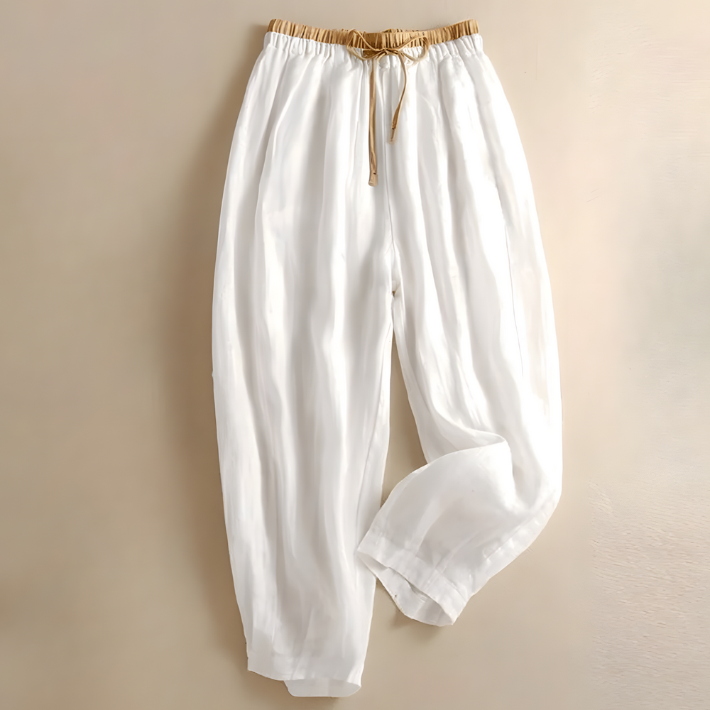 Yndira Leinenhose in Naturton | Weiß