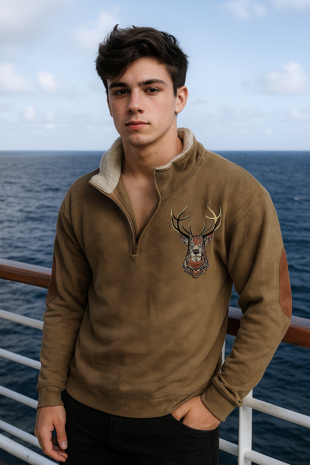 Kristoff Strickpullover mit Hirschdetail | Braun