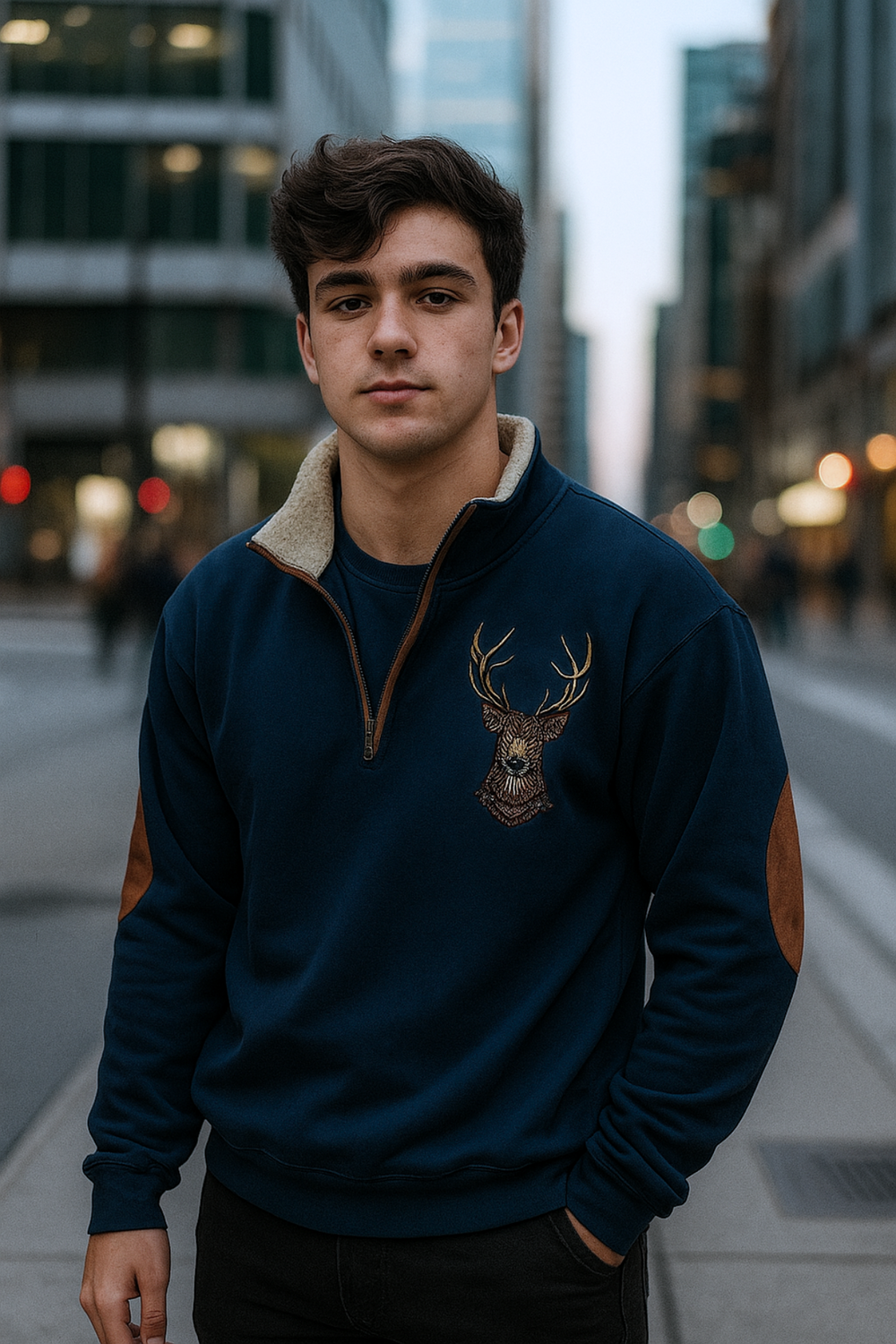 Kristoff Strickpullover mit Hirschdetail | Blau