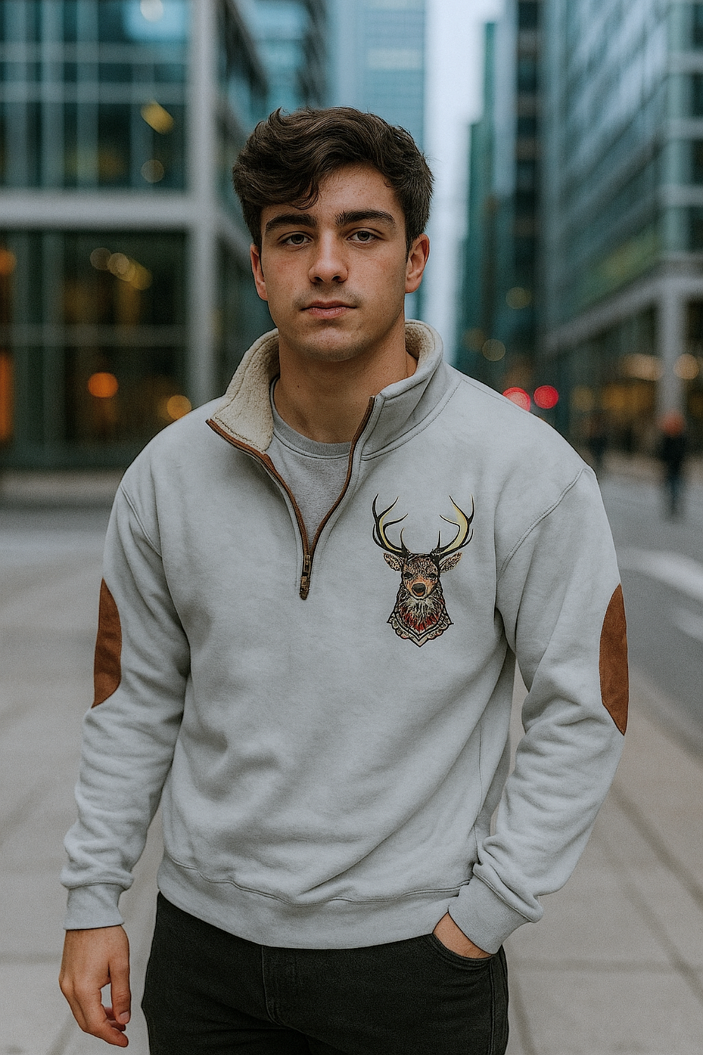 Kristoff Strickpullover mit Hirschdetail | Weiß