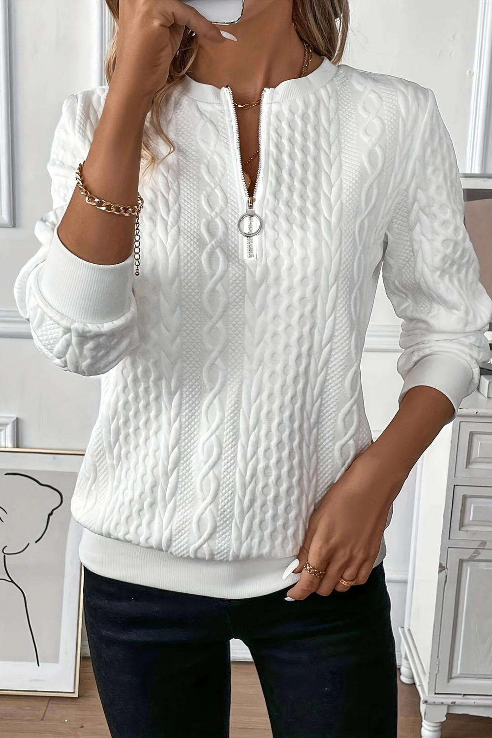 Melanie Vielseitiger Herbstpullover | Weiß