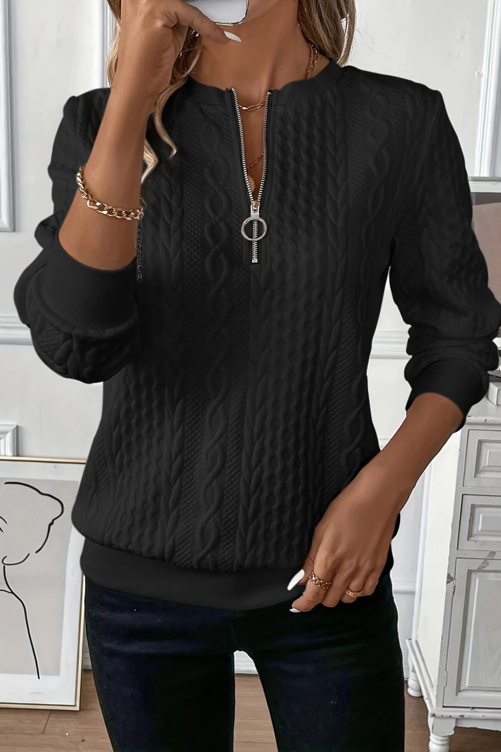 Melanie Vielseitiger Herbstpullover | Schwarz