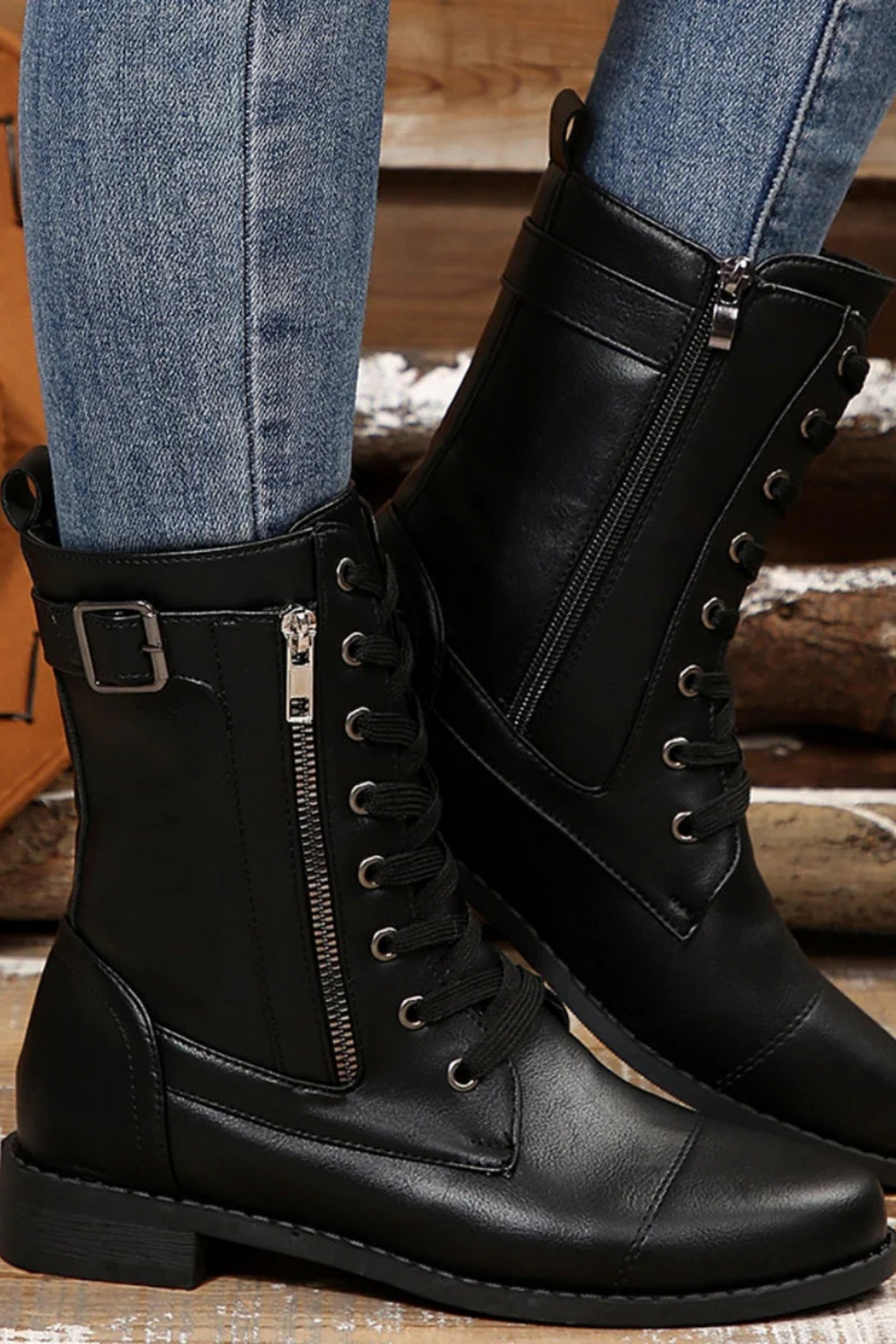 Miya Lederstiefel mit Reißverschluss | Schwarz