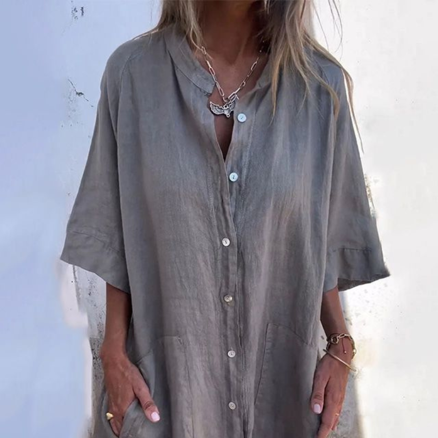 Boho-Hemdkleid für Damen mit Knopfleiste