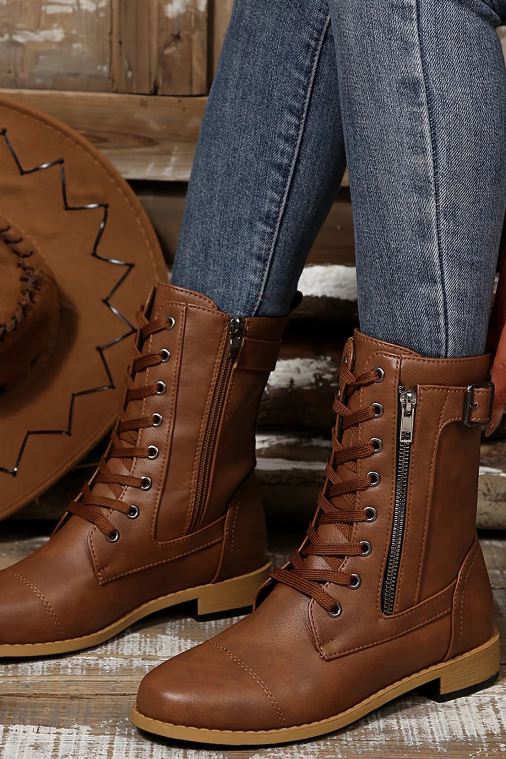 Miya Lederstiefel mit Reißverschluss | Braun
