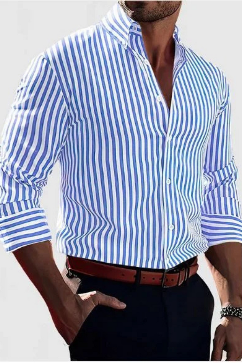 William Elegantes Gestreiftes Hemd | Hellblau